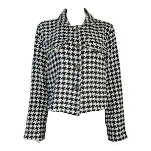 Shein Curve Jacket Womens Plus Size 1XL Houndstooth Crop Classic Old Money